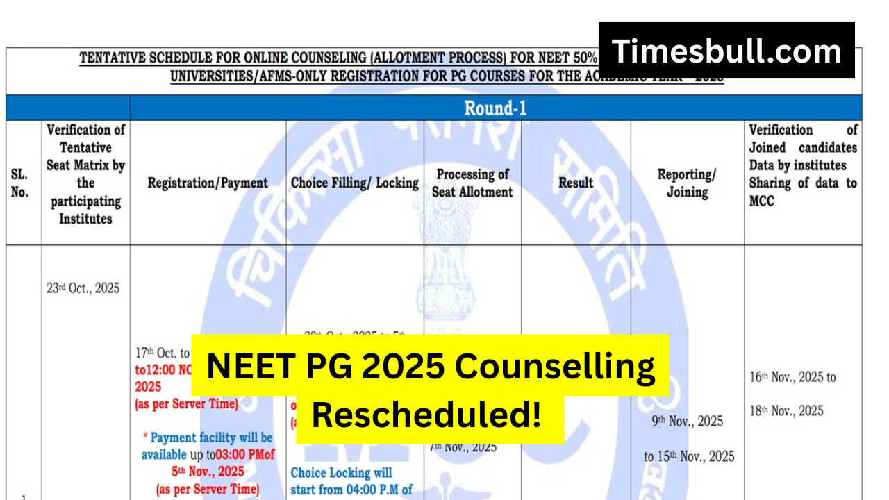 NEET PG 2025 Counselling Gets New Dates – Round 1, 2 & 3 Timelines Released, Check Here