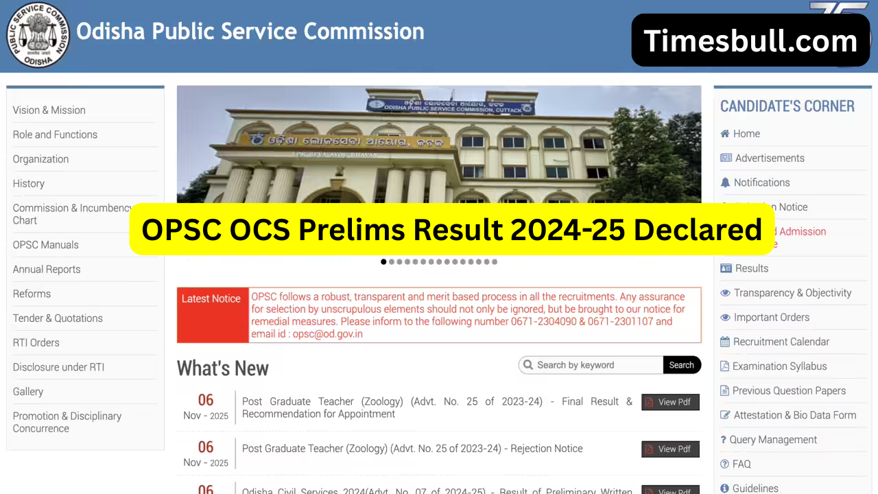 OPSC OCS Prelims Result