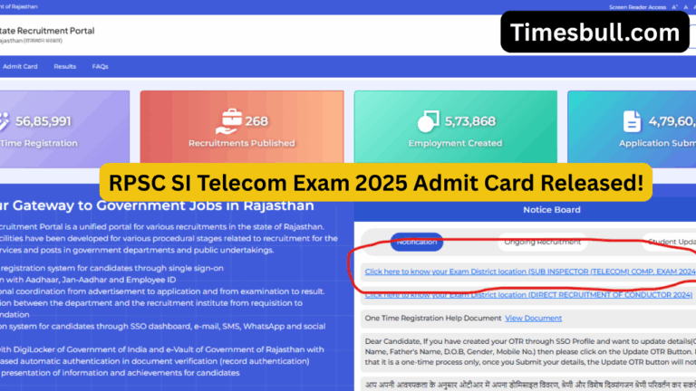 RPSC SI Telecom Exam 2025 Admit Card Released – Download Link, Exam Date & Full Details Here