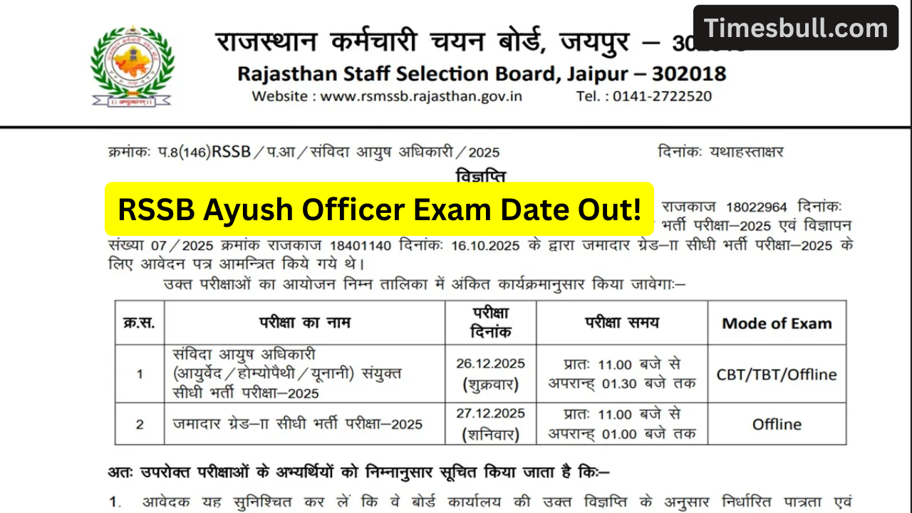 RSSB Ayush Officer Exam Date...