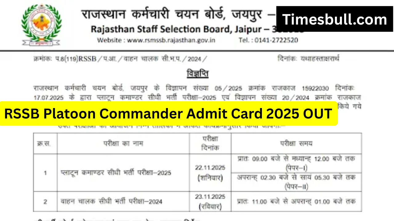 RSSB Platoon Commander Admit Card...