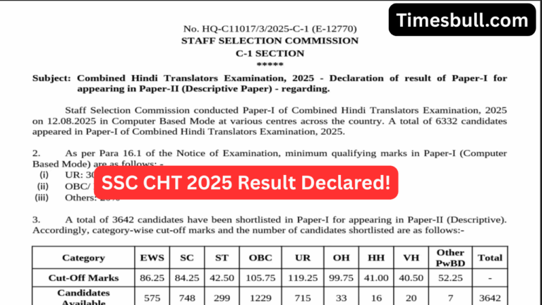 SSC CHT 2025 Result Declared: Check Roll Number, Cut-Off & Next Exam Details Here!