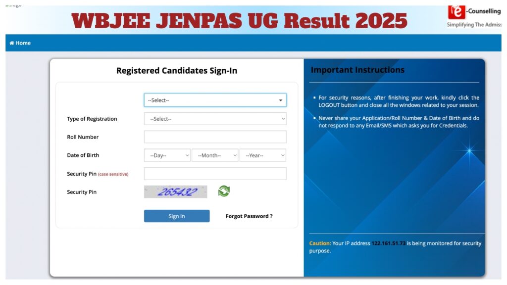 WBJEE JENPAS UG Result 2025