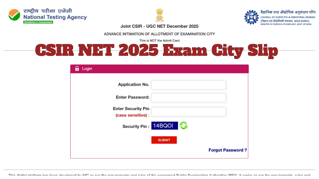 CSIR NET 2025 Exam City...