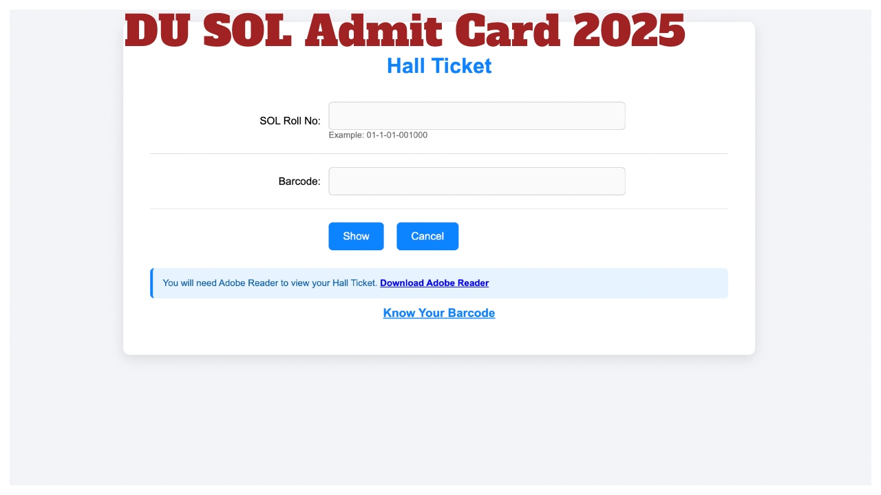 DU SOL Admit Card 2025...