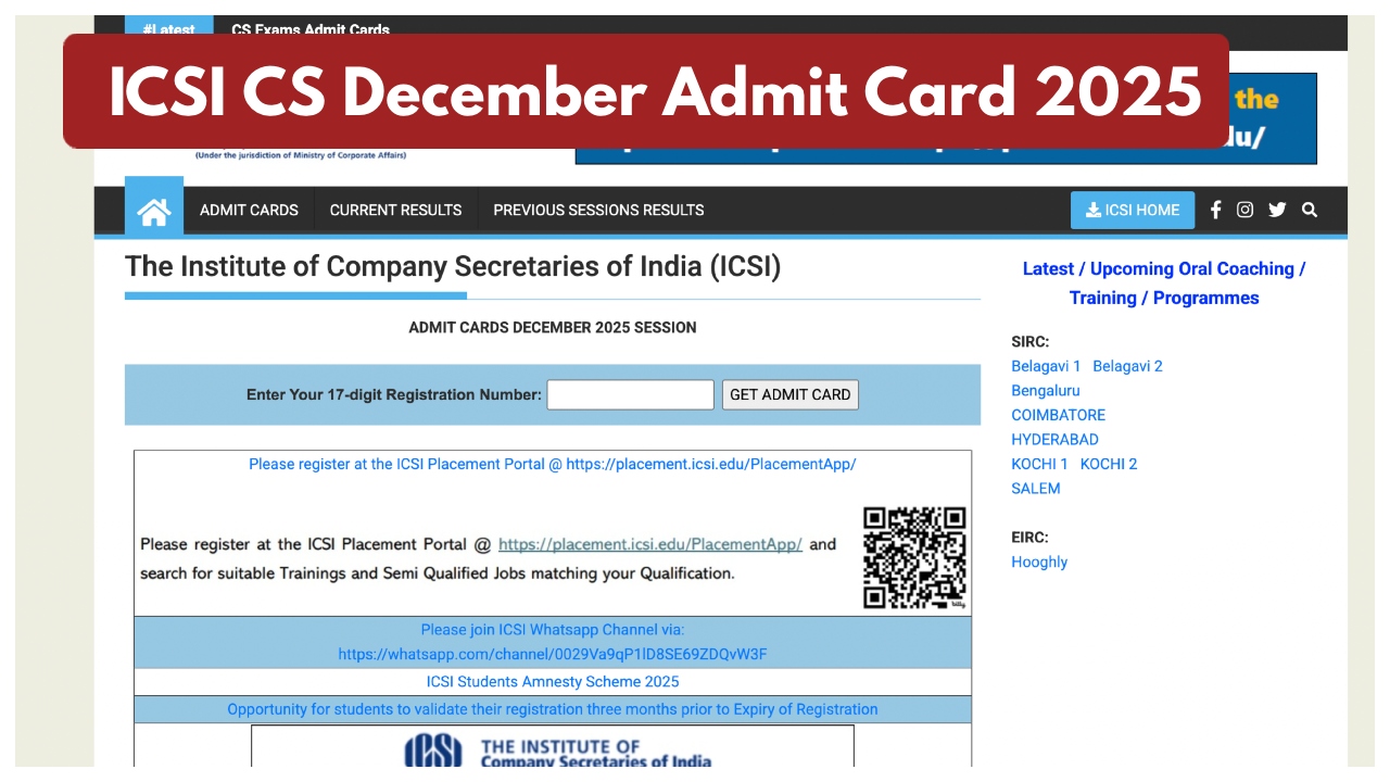 ICSI CS December Admit Card...