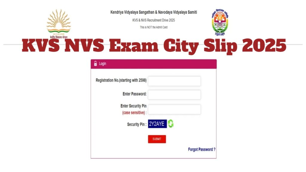 KVS NVS Exam City Slip 2025