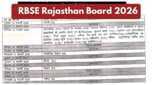 RBSE Rajasthan Board 2026 – Download Class 10th & 12th Subject-Wise Timetable PDF