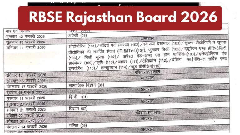 RBSE Rajasthan Board 2026 – Download Class 10th & 12th Subject-Wise Timetable PDF