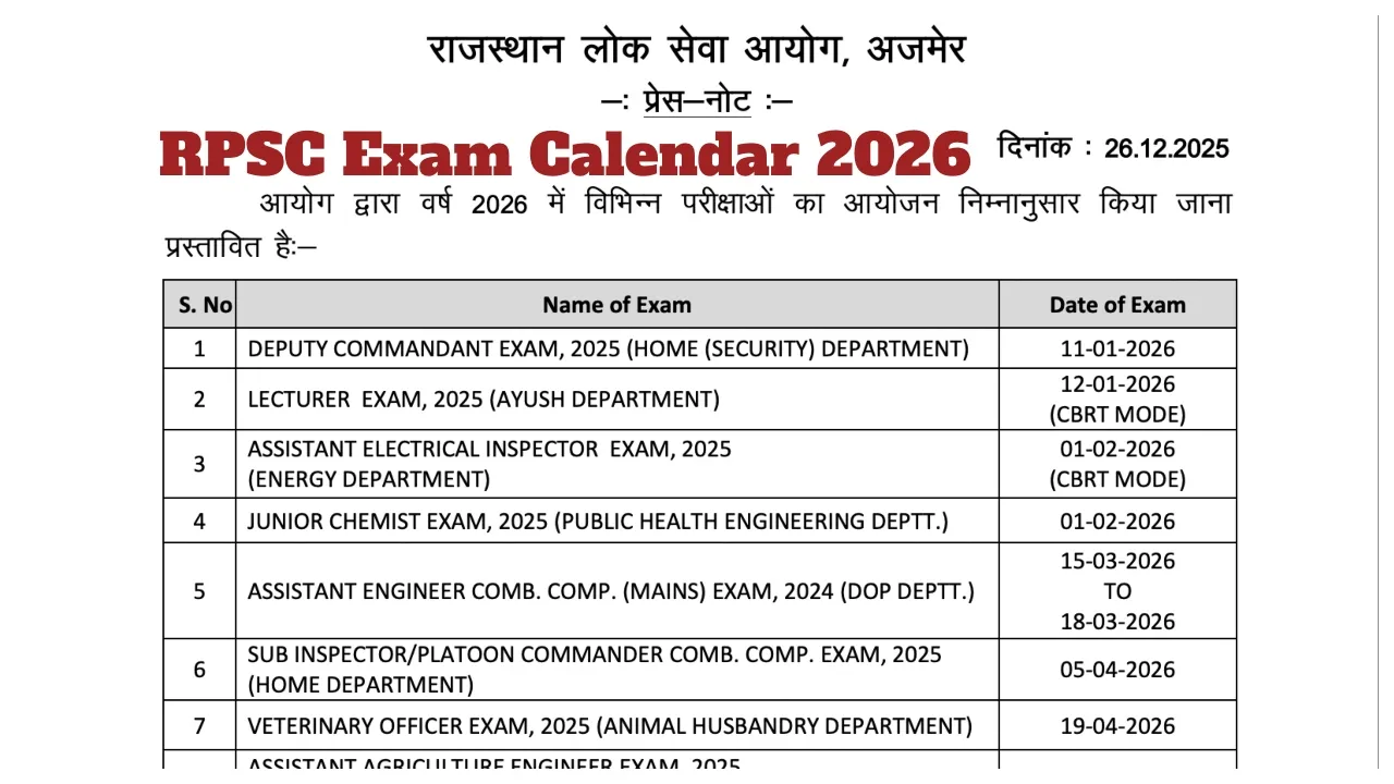 Rpsc Exam Calendar 2026
