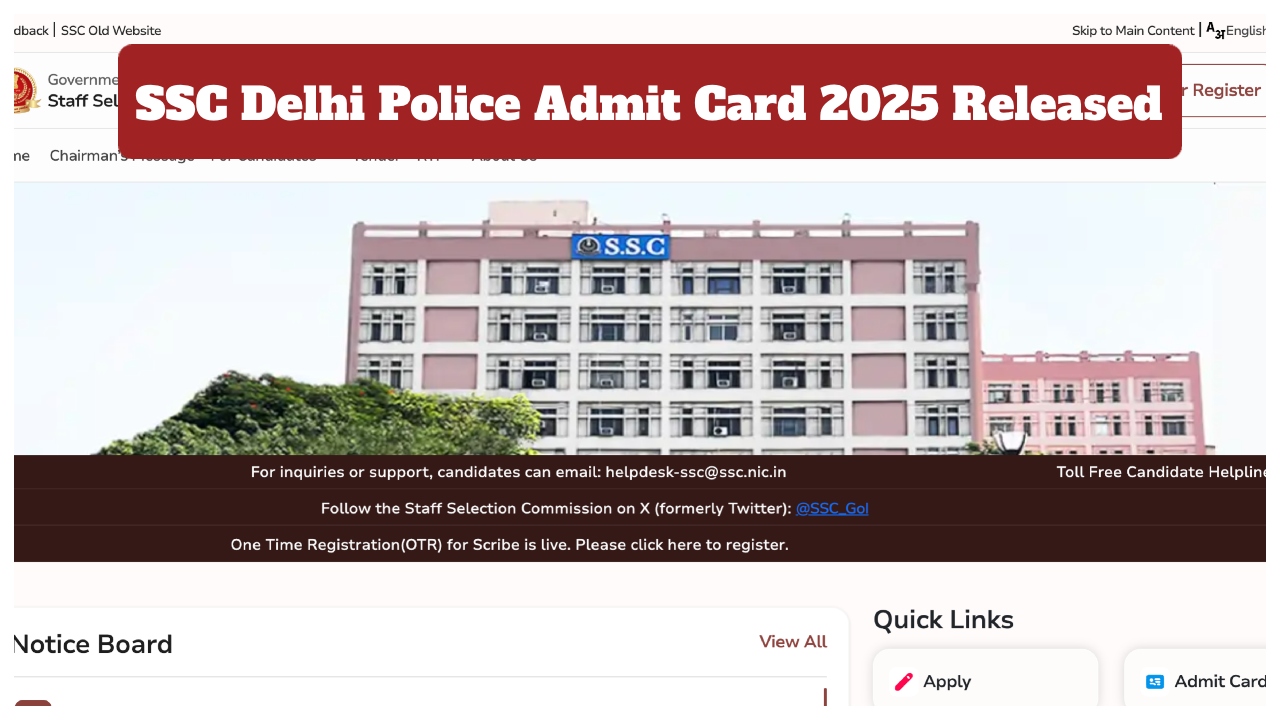 SSC Delhi Police Admit Card...