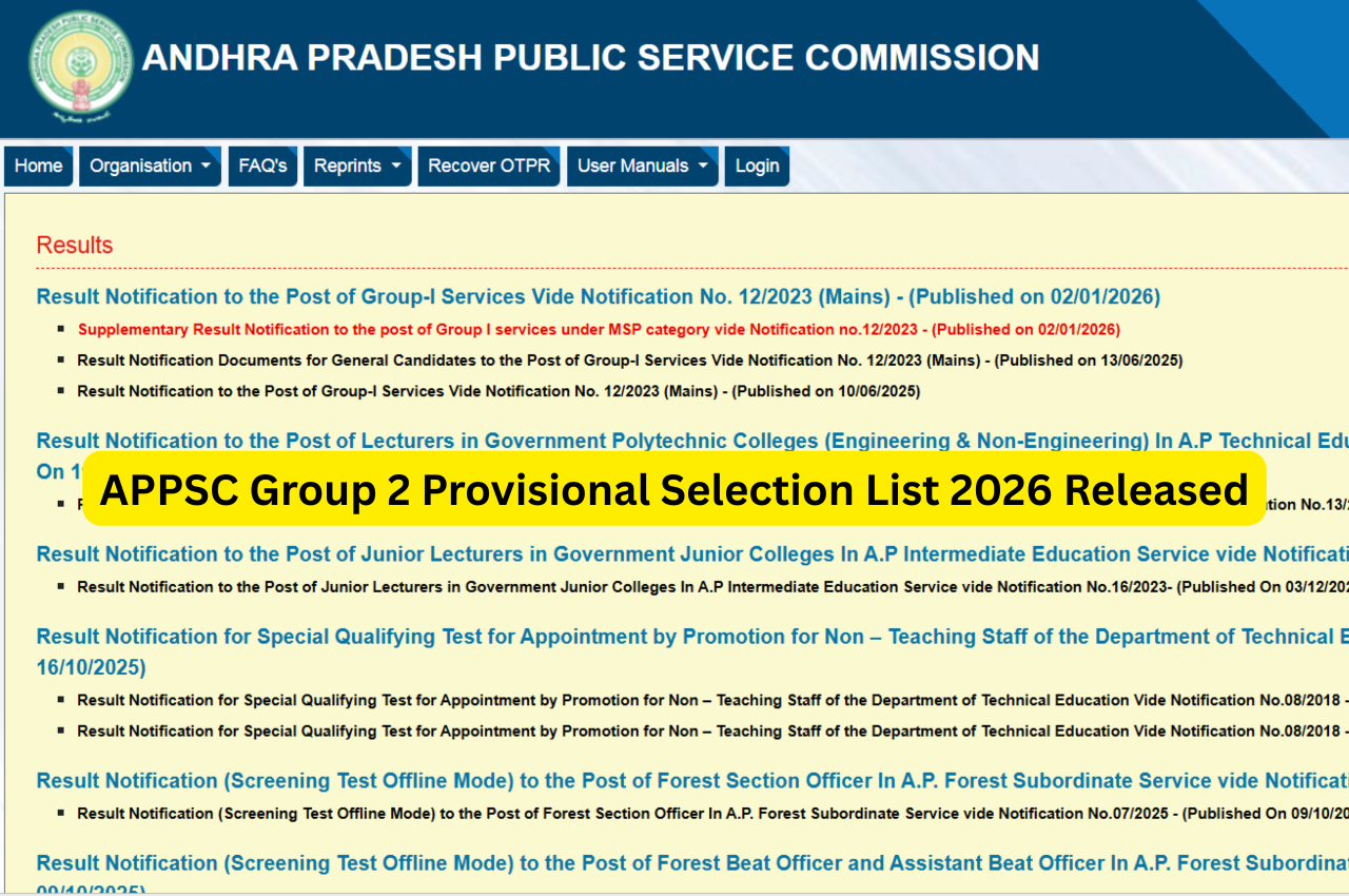 APPSC Group 2 Provisional Selection List 2026 Released