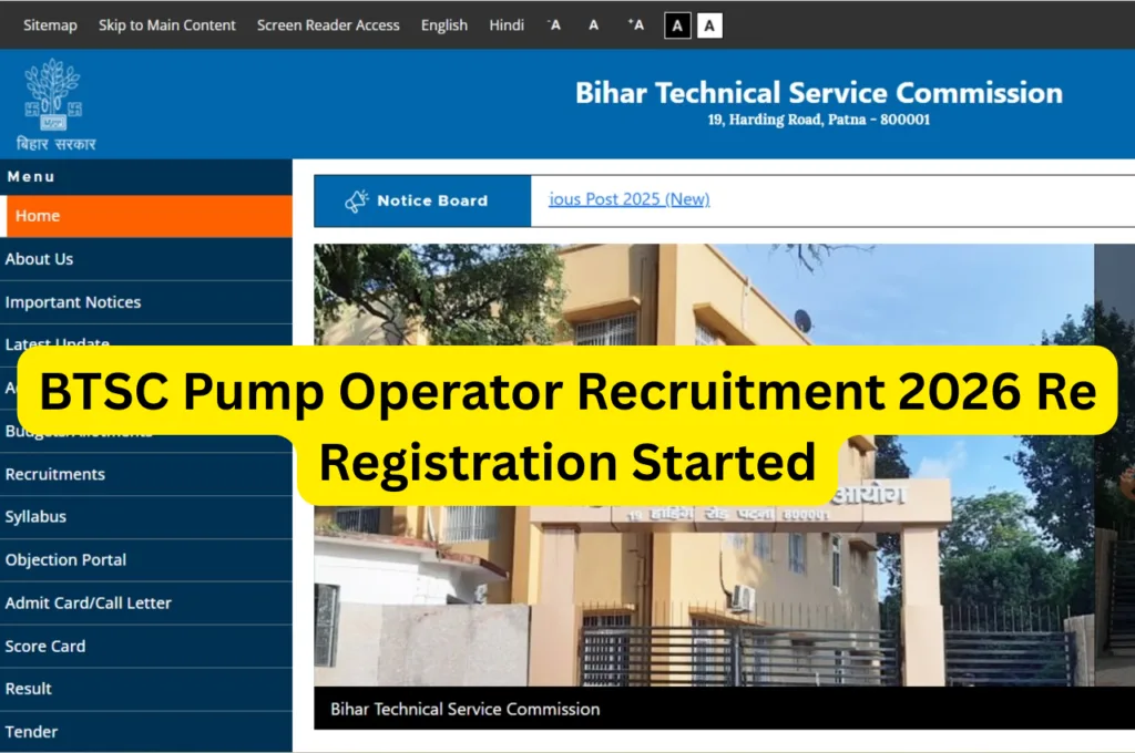 BTSC Pump Operator Recruitment 2026 Re Registration Started