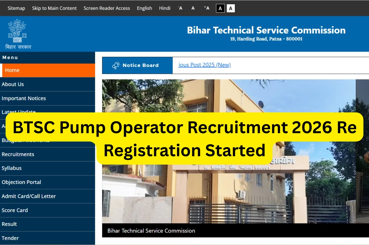 BTSC Pump Operator Recruitment 2026 Re Registration Started