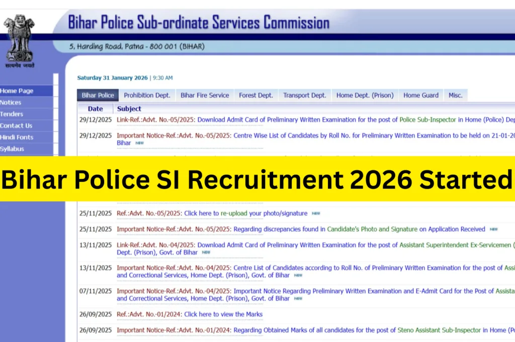 Bihar Police SI Recruitment 2026 Started – Apply Online at bpssc.bihar.gov.in