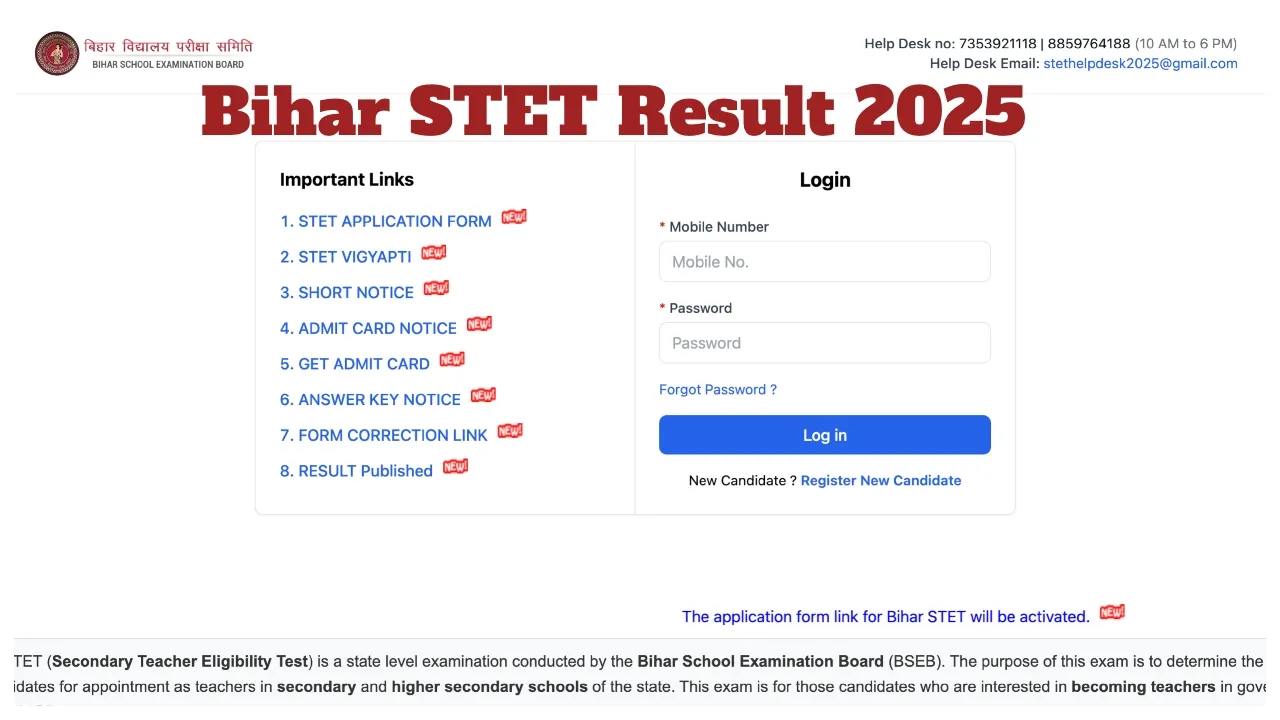 Bihar Stet Result 2025 Out