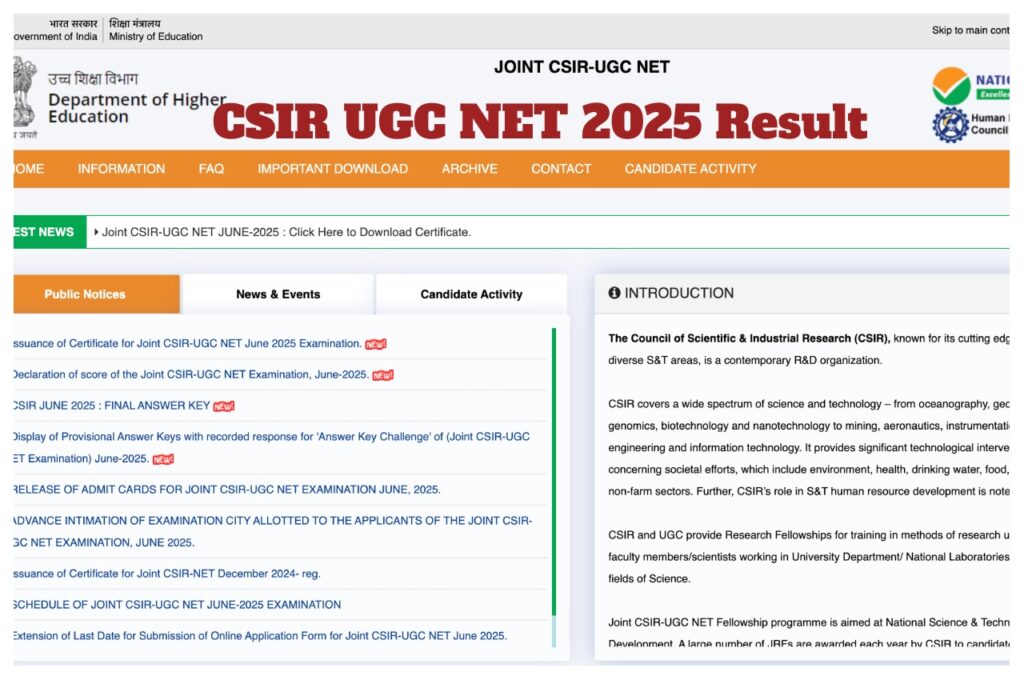 CSIR UGC NET 2025 Result Live Update – How to Download Scorecard & Final Answer Key at csirnet.nta.ac.in