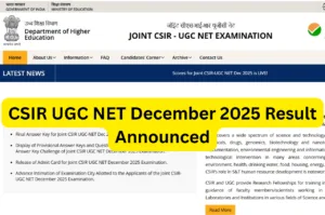 CSIR UGC NET December 2025 Result Announced – Scorecard Download Link csirnet.nta.nic.in