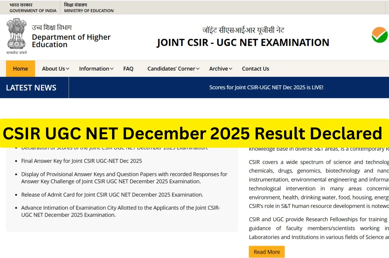 CSIR UGC NET December 2025 Result Declared
