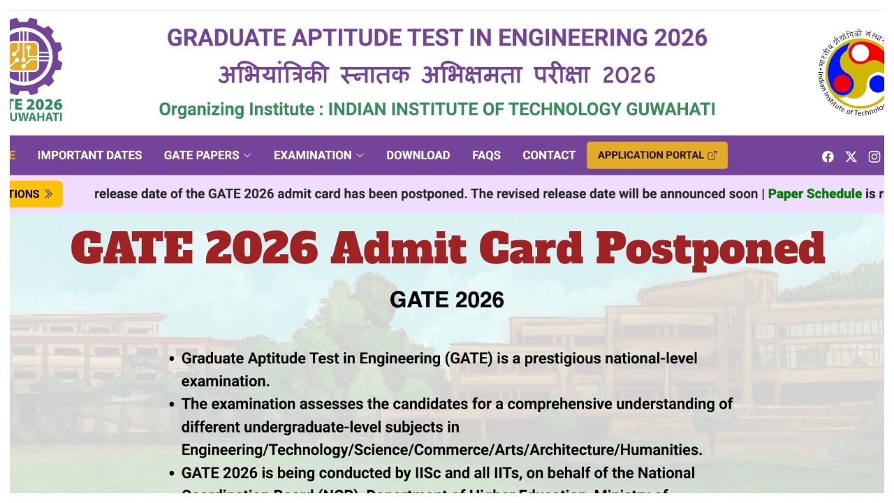 GATE 2026 Admit Card Postponed...