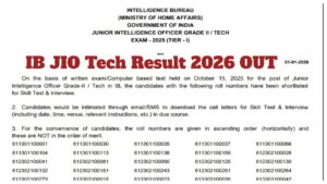 IB JIO Tech Result 2026 OUT – Download Junior Intelligence Officer Tier-1 Merit List PDF at mha.gov.in