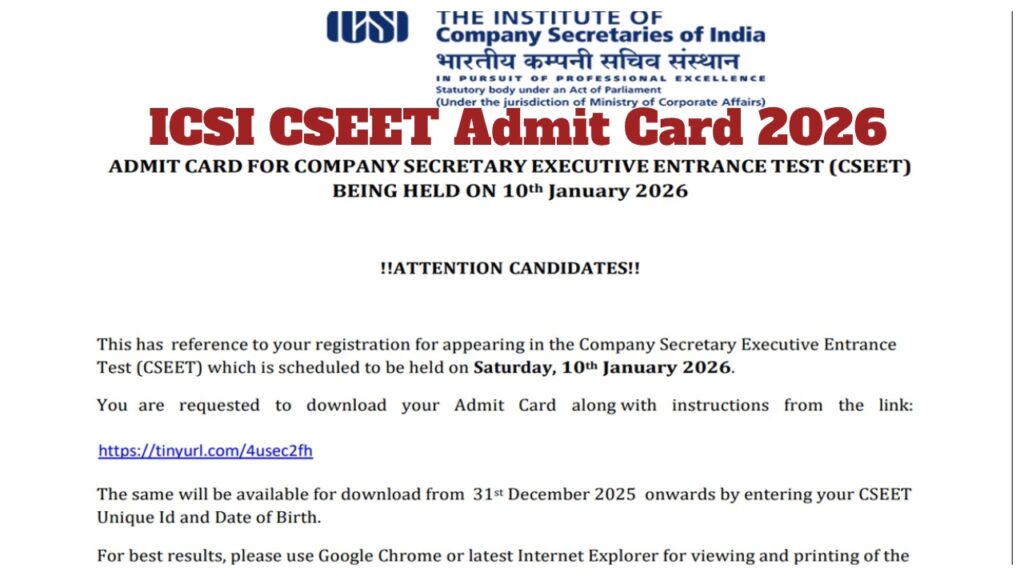 Icsi Cseet Admit Card 2026