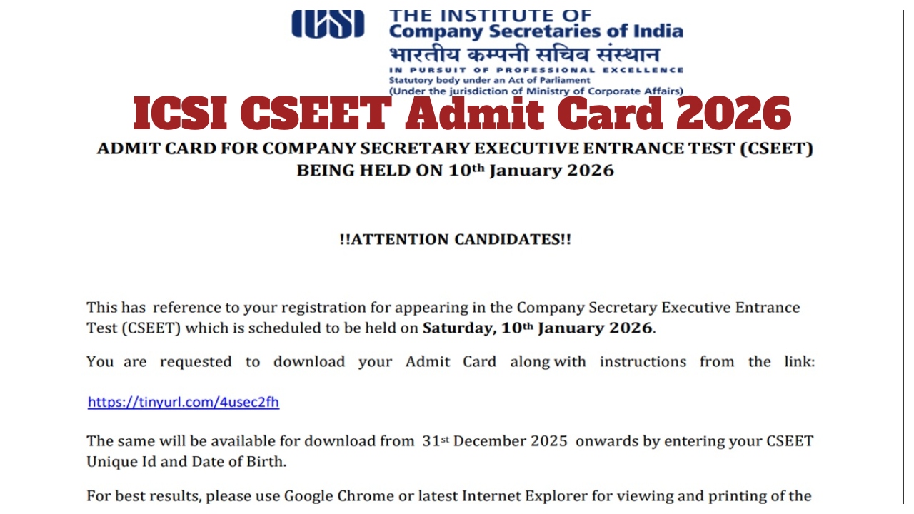 ICSI CSEET Admit Card 2026...