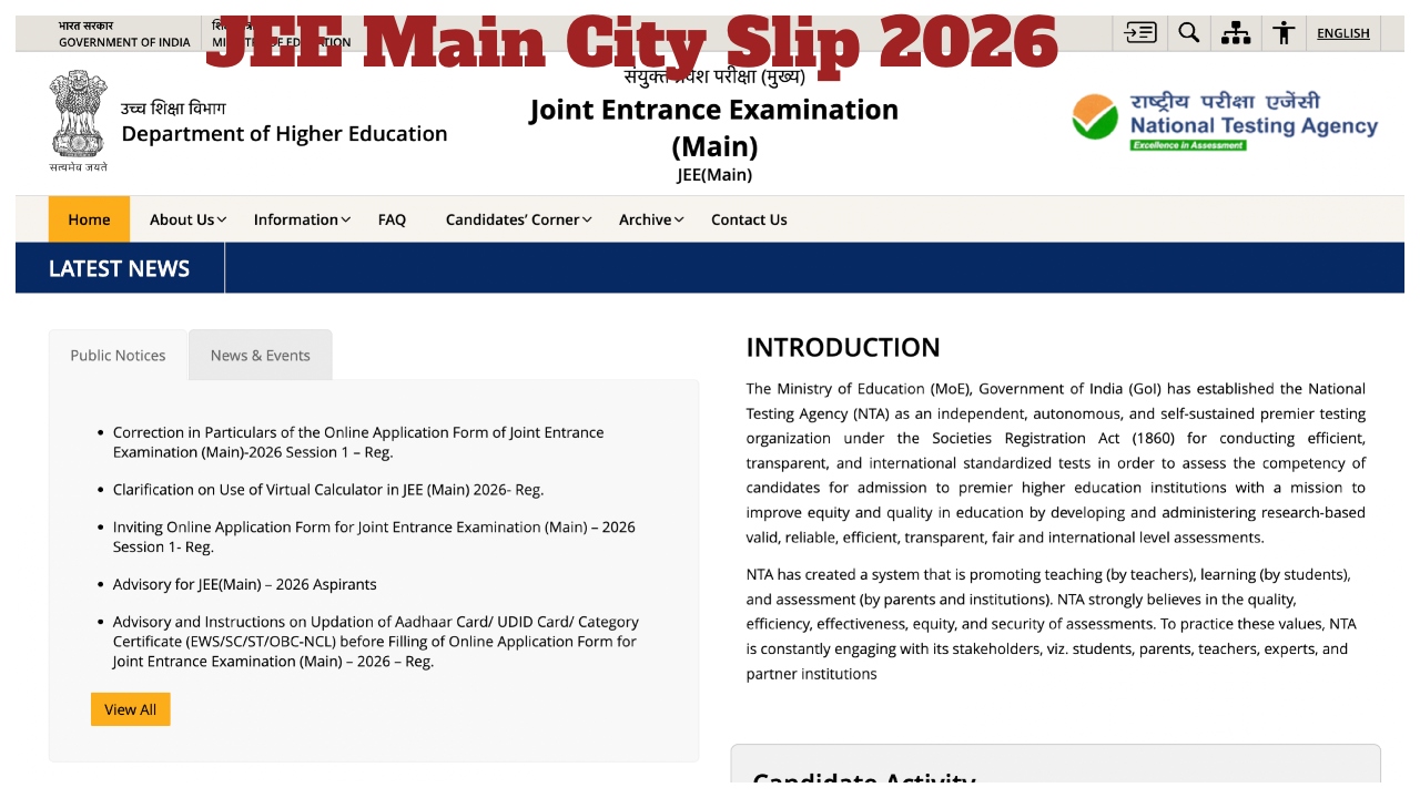 JEE Main City Slip 2026...