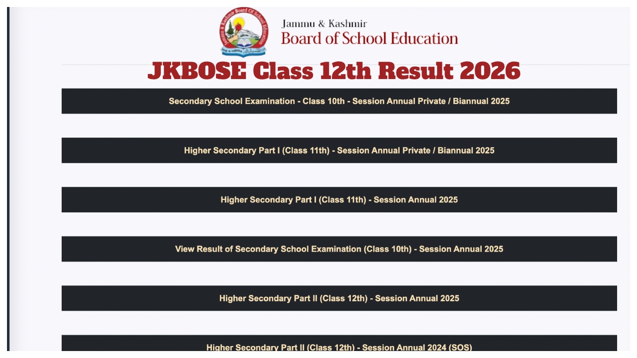 JKBOSE Class 12th Result 2026...