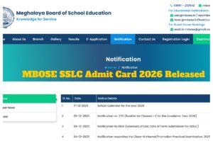 MBOSE SSLC Admit Card 2026 Released – Meghalaya Board Class 10 Hall Tickets Now Available at mbose.in