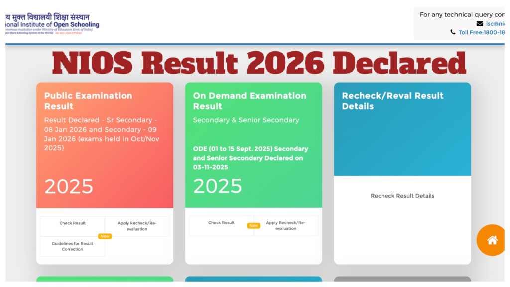 NIOS Result 2026 Declared – Direct Link to Download Class 10 & 12 Scorecard at results.nios.ac.in