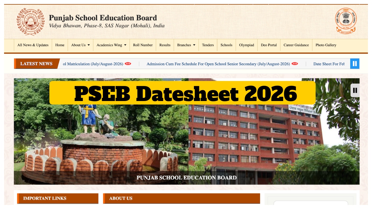 PSEB Date Sheet 2026 –...
