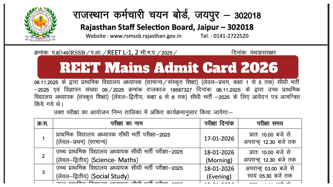 Reet Mains Admit Card 2026