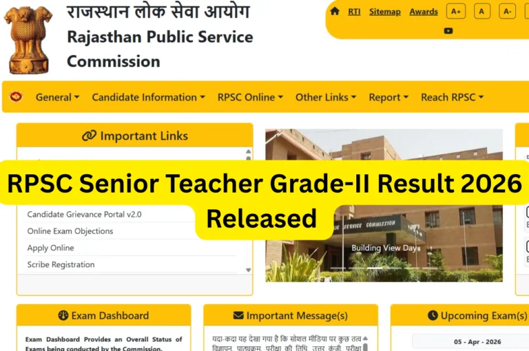 RPSC Senior Teacher Grade-II Result 2026 Released