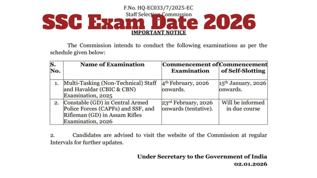 Ssc Exam Date 2026