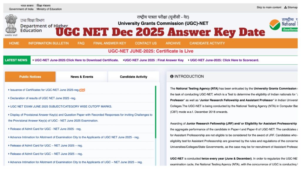 UGC NET Dec 2025 Answer Key Date – How to Download Provisional Key and Raise Objections at ugcnet.nta.ac.in