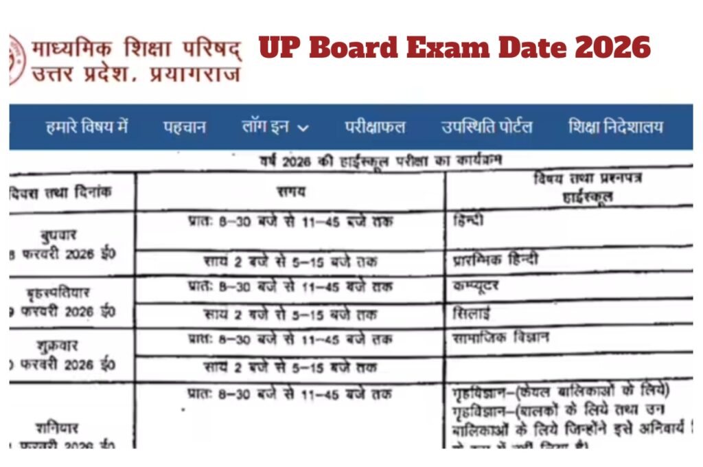 UP Board Exam Date 2026 – Class 10 & 12 Download Full Timetable PDF at upmsp.edu.in