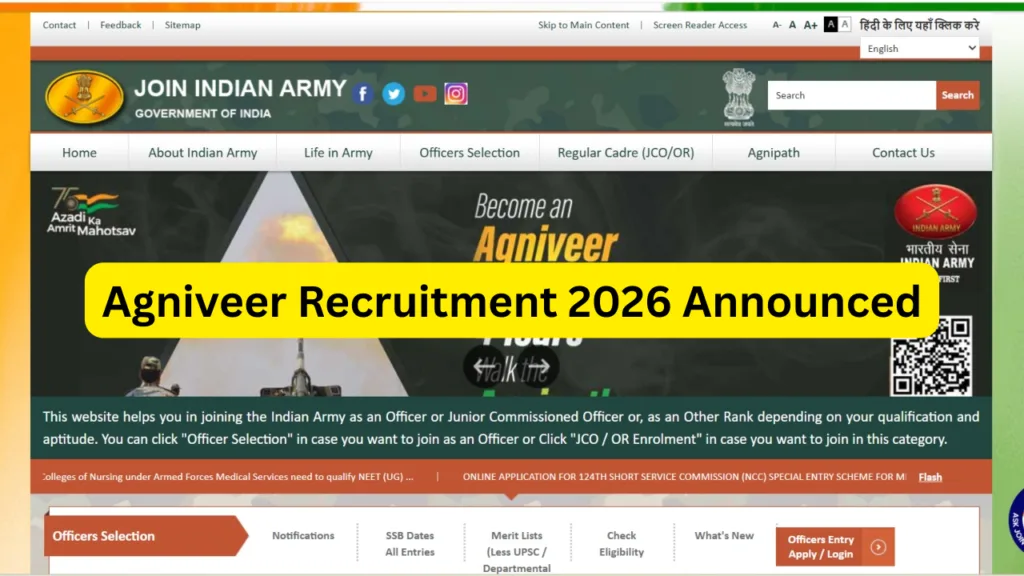 Agniveer Recruitment 2026 Announced