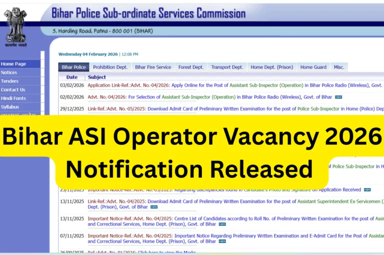 Bihar ASI Operator Vacancy 2026 Notification Released