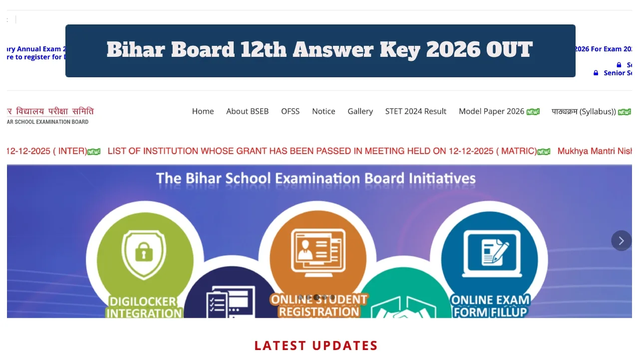 Bihar Board 12th Answer Key 2026 Out