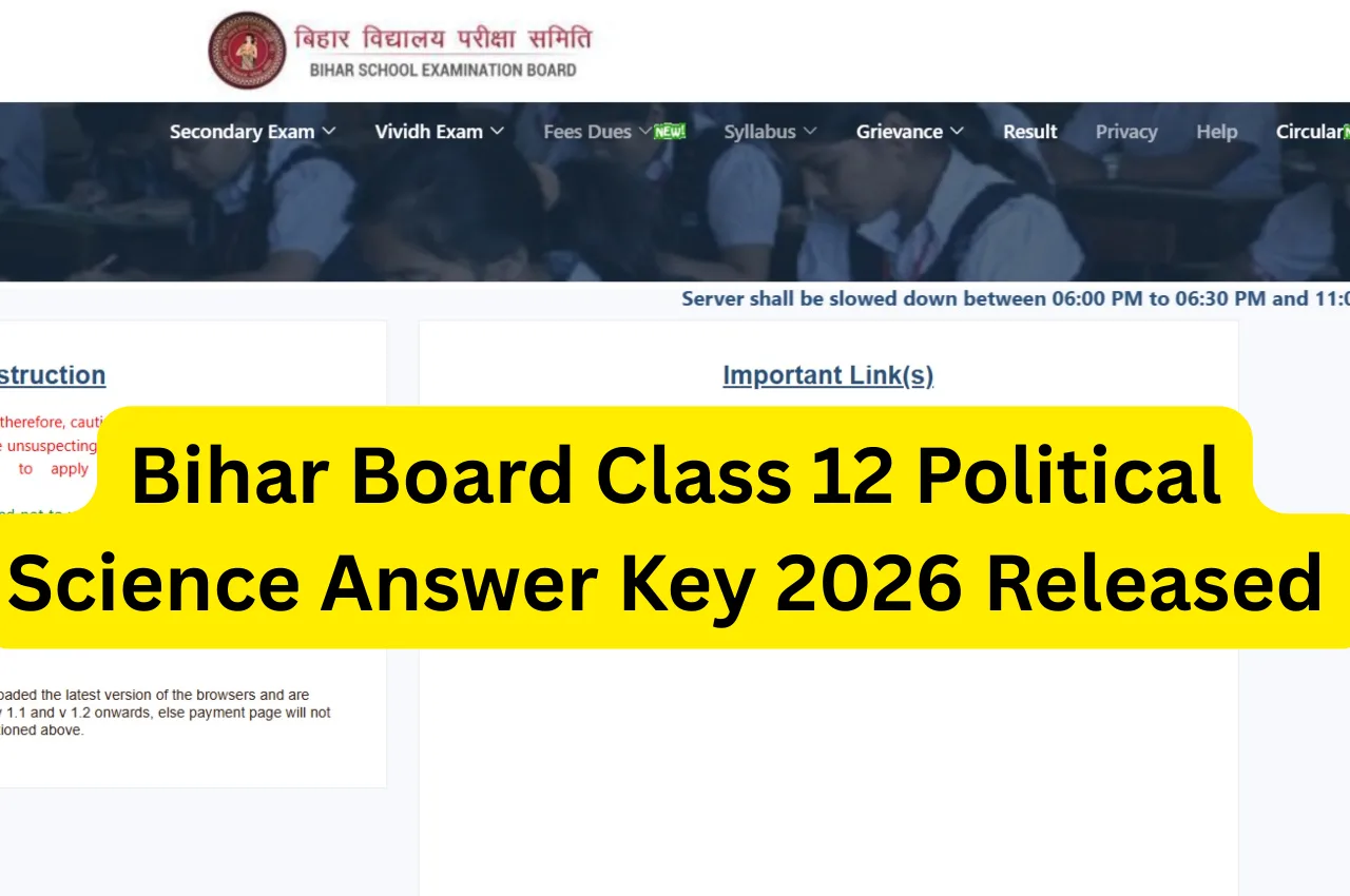 Bihar Board Class 12 Political Science Answer Key 2026 Released
