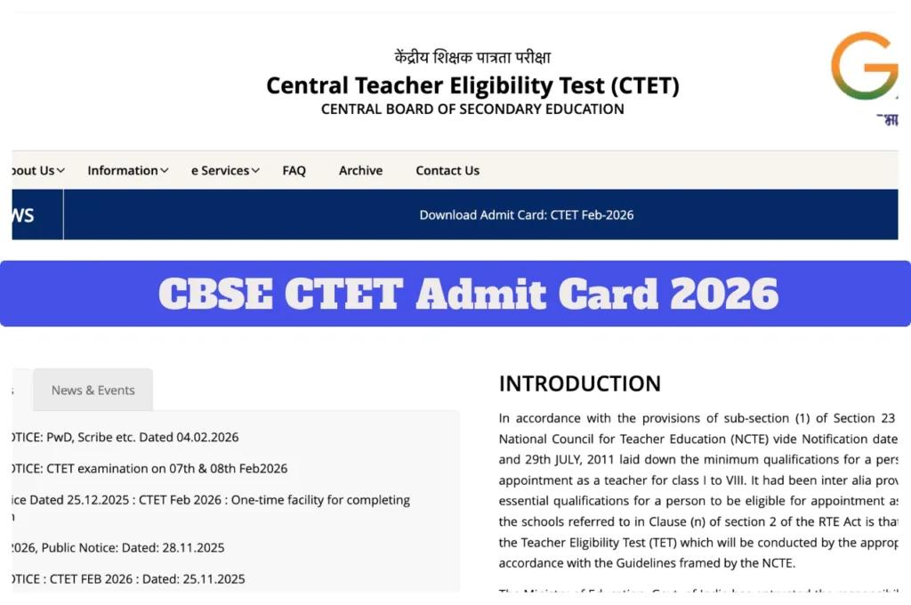 CBSE CTET Admit Card 2026 Live – How to Download CBSE Teacher Eligibility Test Admit Card at ctet.nic.in