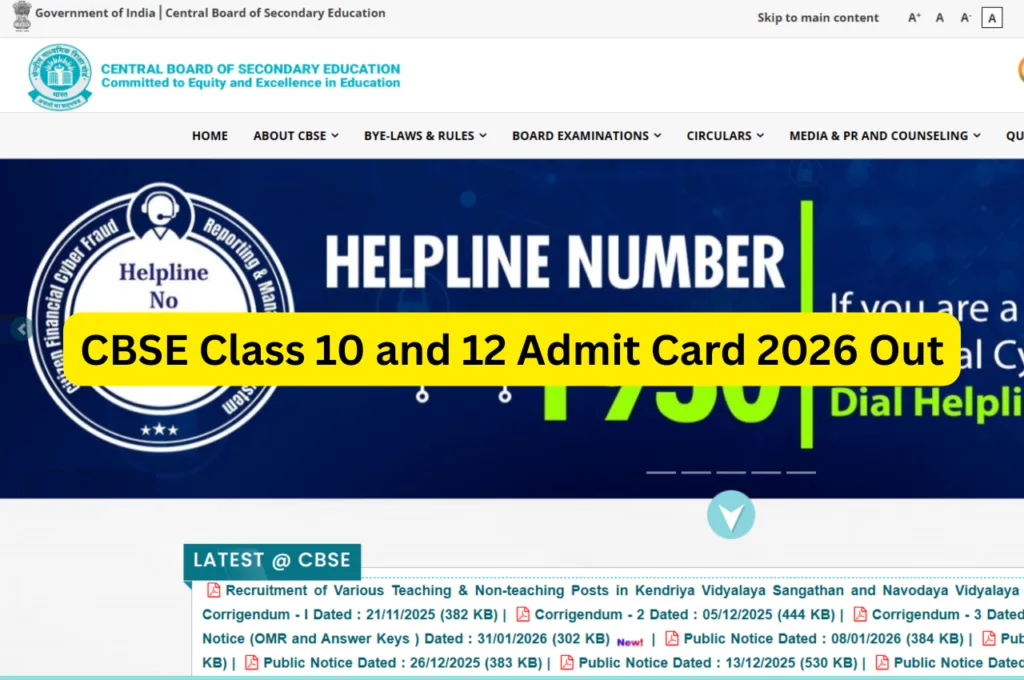 CBSE Class 10 and 12 Admit Card 2026 Out – Check How to Download at cbse.gov.in