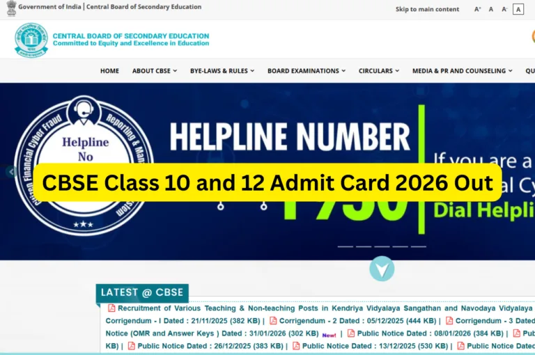 CBSE Class 10 and 12 Admit Card 2026 Out