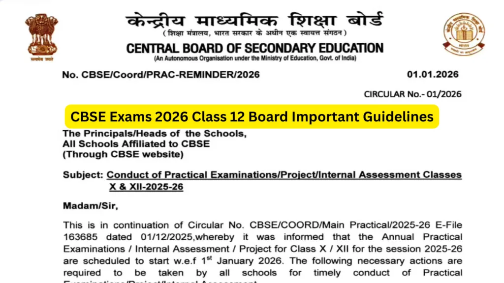 CBSE Exams 2026 Class 12 Board Important Guidelines