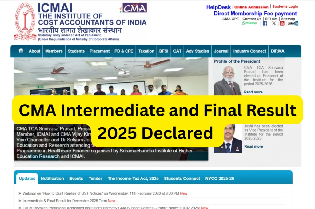 CMA Intermediate and Final Result 2025 Declared