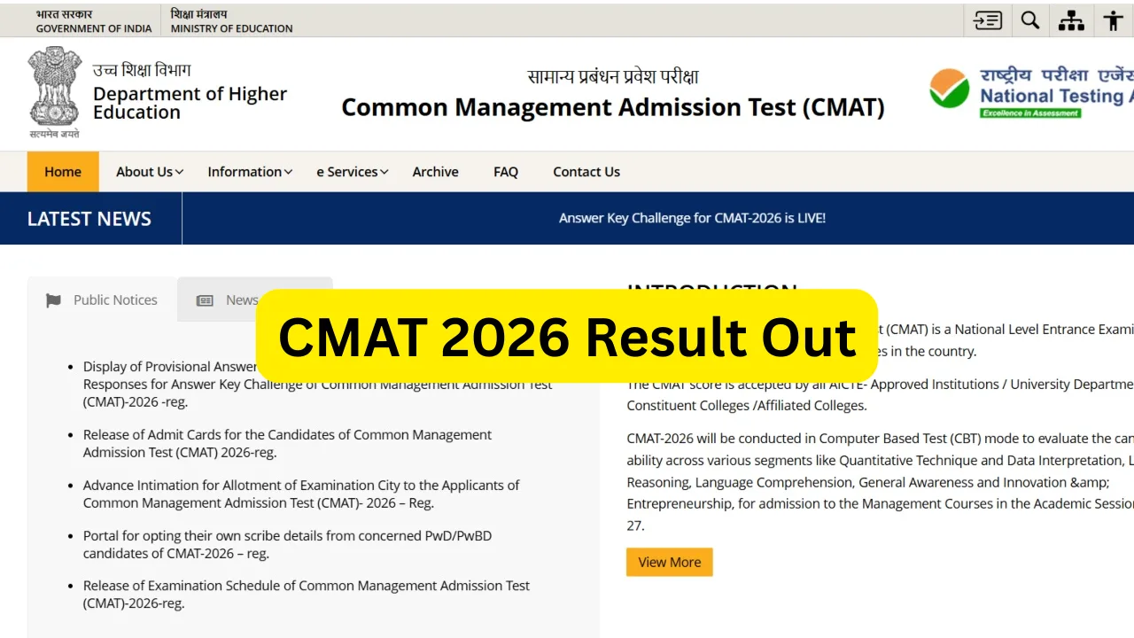CMAT 2026 Result Out – Download Scorecard and Check Percentile at cmat.nta.nic.in