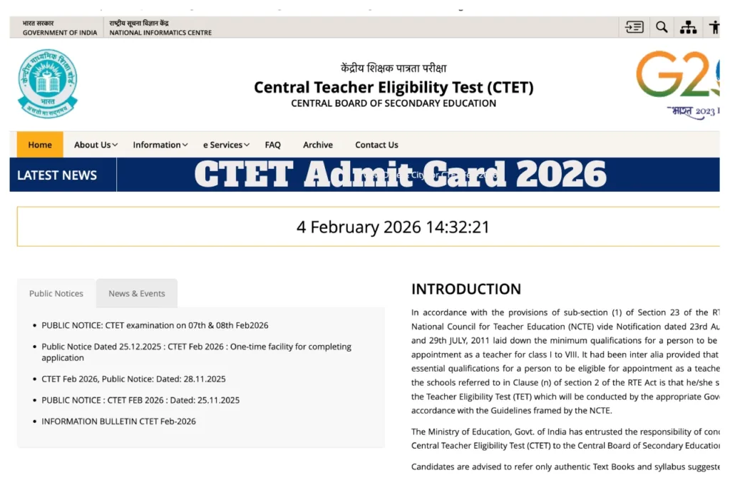 CTET 2026 Admit Card – Download CBSE Teacher Eligibility Test Hall Ticket Via ctet.nic.in