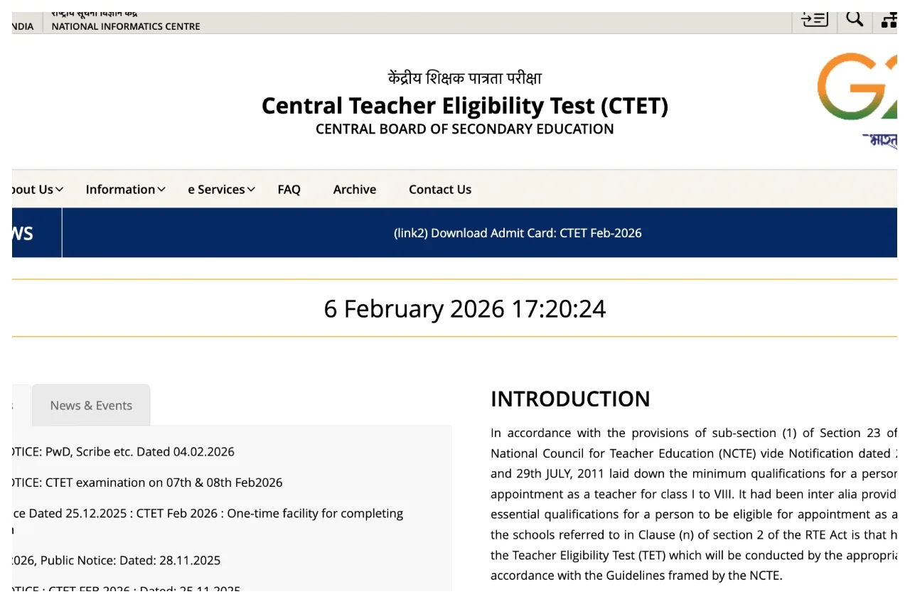 CTET Exam Date 2026: Admit Card Download Link Active at ctet.nic.in; Exam Starts Feb 7 - Times Bull