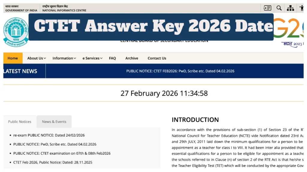 CTET Answer Key 2026 Date – Provisional Key Likely Announced After March 1 Re-exam at ctet.nic.in
